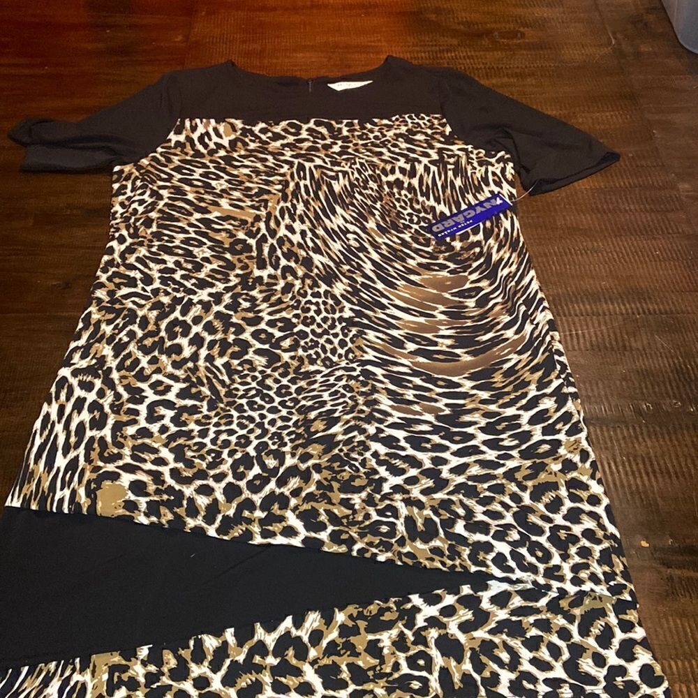 Peter Nygard cheetah print black inserts dress Size Medium NWT